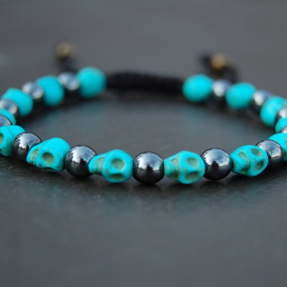 Skull Bracelet,Turquoise Skull Bracelet,Magnetic Bracelet,Drawstring Bracelet - Picture 1 of 2